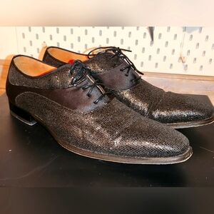 Mezlan Honore Men's Oxford Black Unique Glimmer Leather/ Silk Dress Shoes 8153